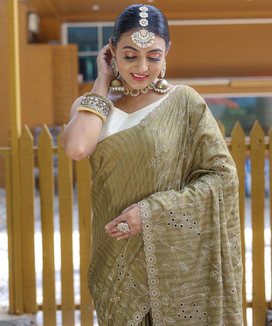 Women's Royal Prussian Blue Georgette Saree with Intricate Silver Thread & Mirror Work Embroidery – Perfect for Festive & Wedding Celebrations - Image 11